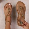 Women's Plus Size Beaded Butterfly Embellished Round Toe Casual Flat Sandals Comfortable Slip On Summer Footwear for Daily Wear