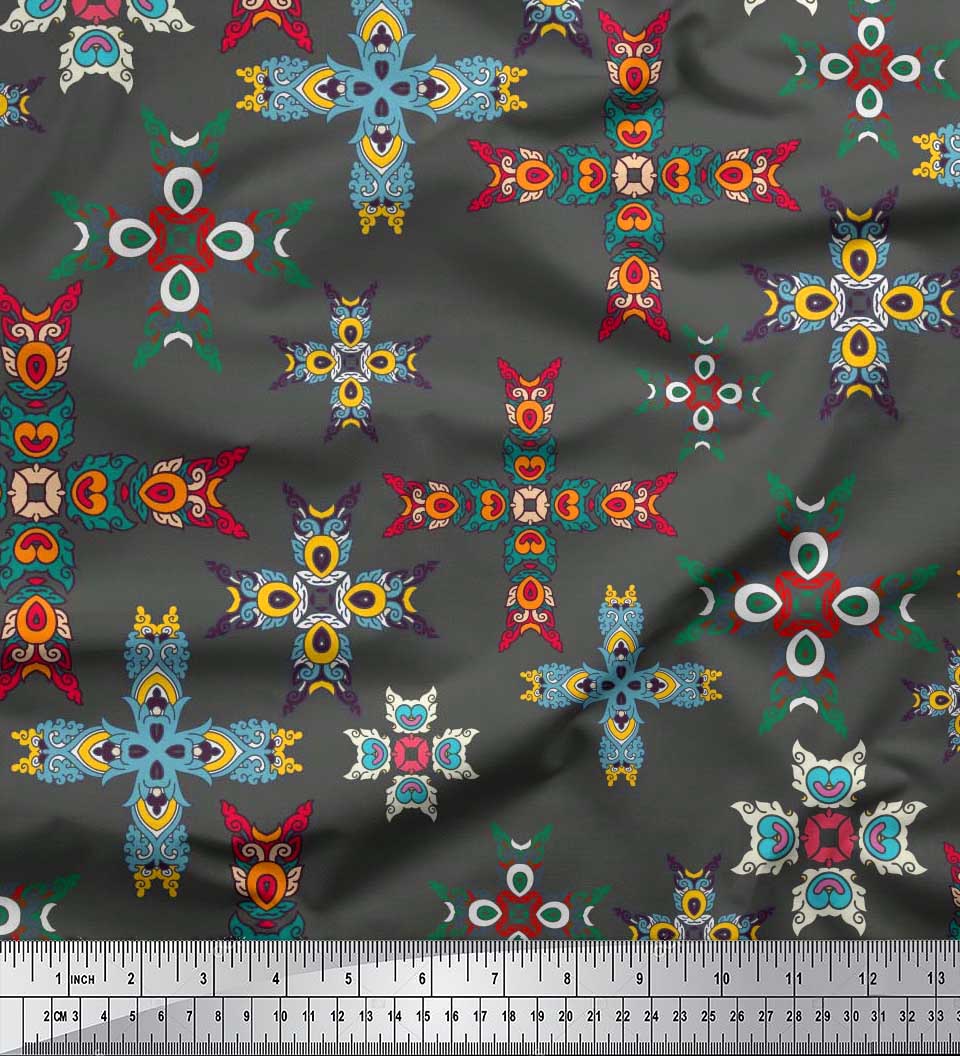 

Марокканська декоративна тканина Soimoi Brown Rayon Fabric Tiles з принтом BTY 42 дюйми 42 Inch Wide - Cotton Cambric сірий колір