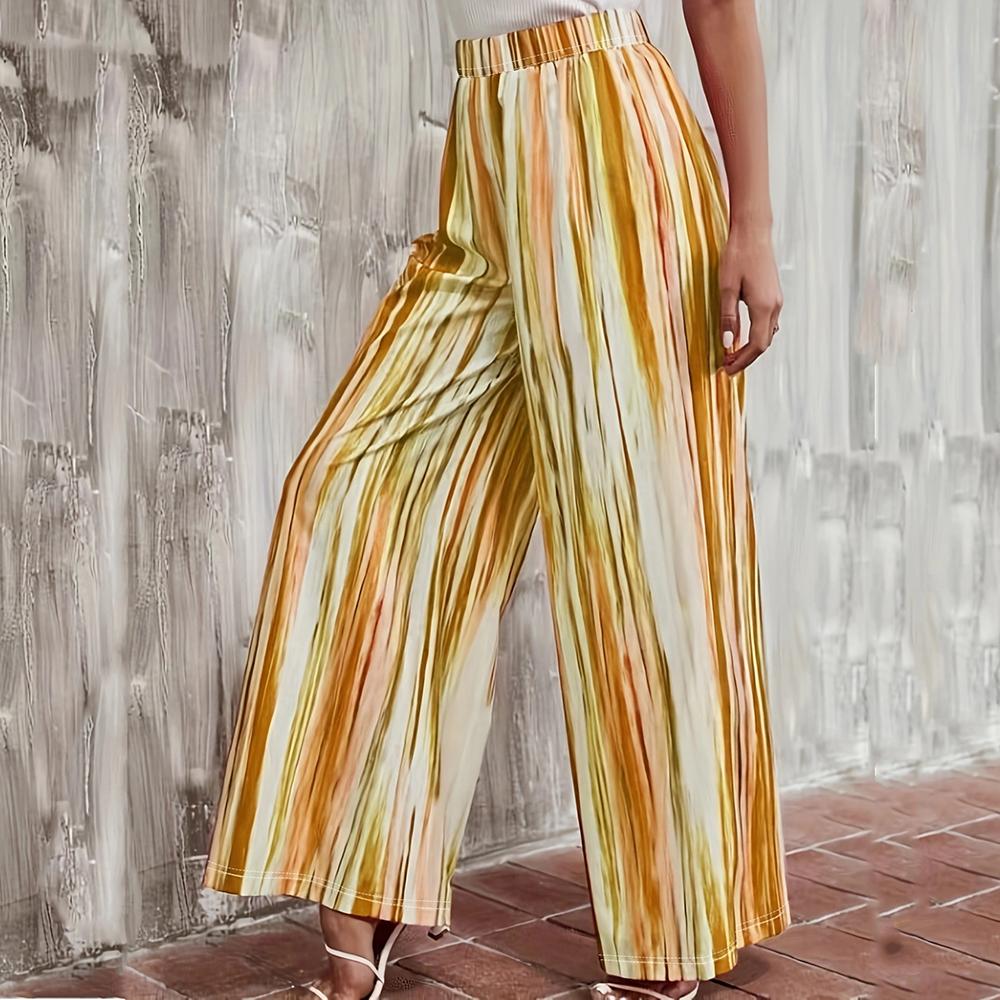 

Длинные брюки в полоску с принтом для женщин, летние эластичные широкие брюки с высокой талией, повседневные свободные дышащие легкие длинные брюки для работы и отдыха 5XL хаки