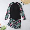HNYHWKR long-sleeved swimsuit set women's print split conservative sunscreen and UV protection quick-drying surf suit