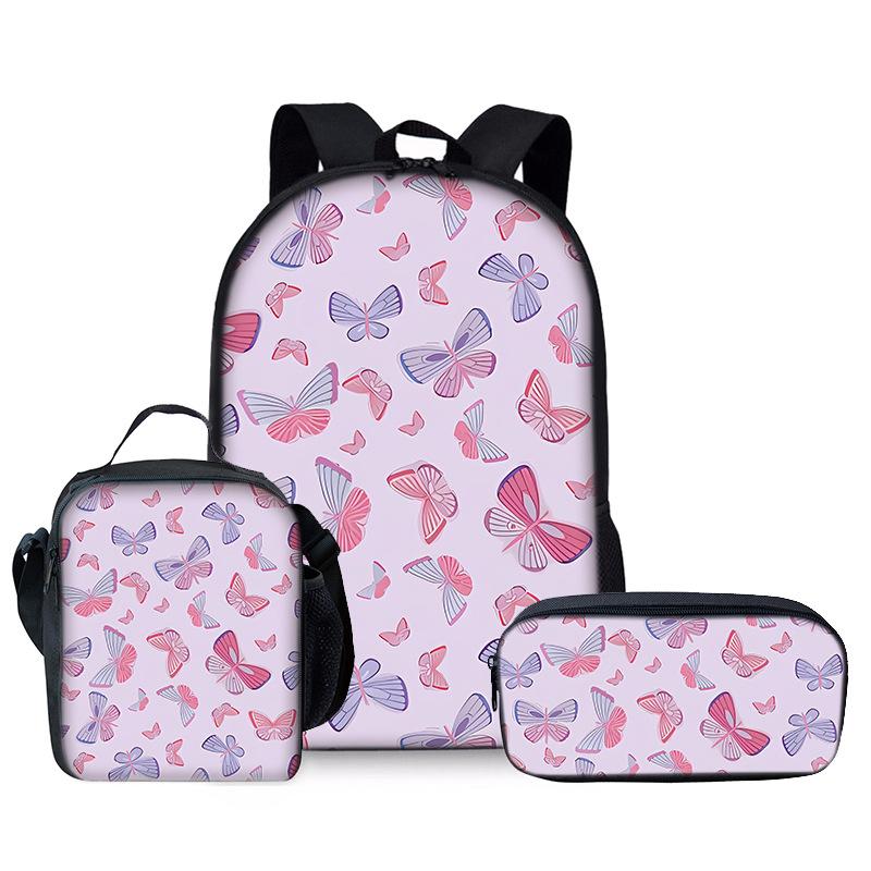 Trendy Popular Novelty butterfly 3D Print 3pcs/Set Student School Bags Laptop Daypack Backpack Crossbody Lunch bag Pencil Case