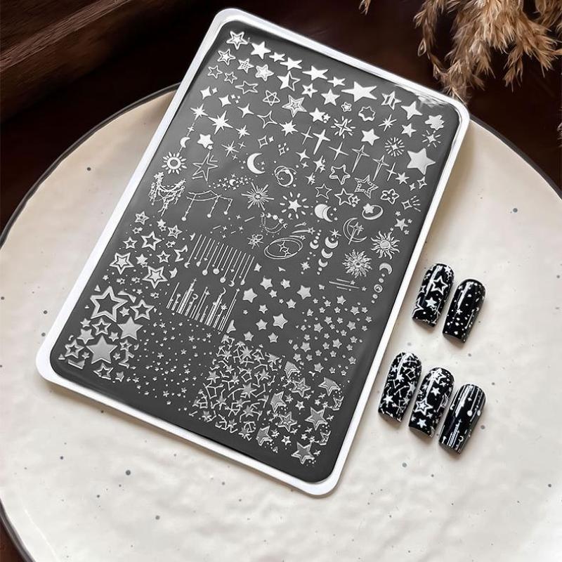 

1 шт. Мультяшные пластины для стемпинга ногтей с луной и звездами, прямоугольный шаблон, трафареты, пластина для стемпинга ногтей, инструменты для маникюра и печати на ногтях one size