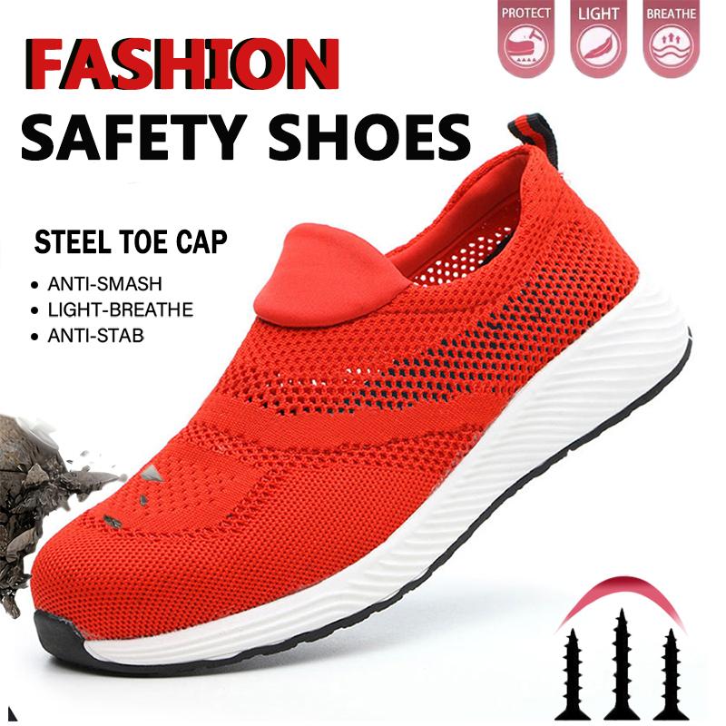 Breathable Safety Shoes Man Steel Toe Anti-puncture Reinforced Sole Men's Work Shoes Lightweight Slip Resistant Safety Sneaker