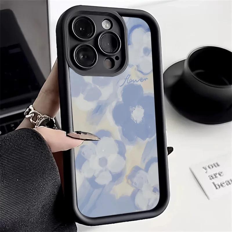 For iphone 17 16pro 15pro14 13 12 11 12pro 13pro max 14plus Silicone AntiFall Protective Black Flower Rose Cover