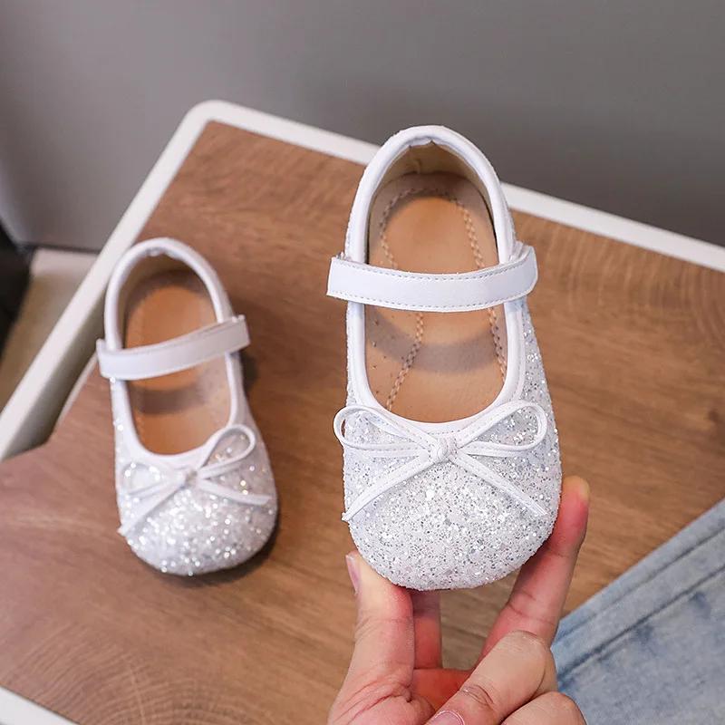 

Autumn Spring Children s Flats Fashion Bow Sequin Baby Girls Shoes Mary Jane Evening Gift Kids Crystal Shoes 25 білий
