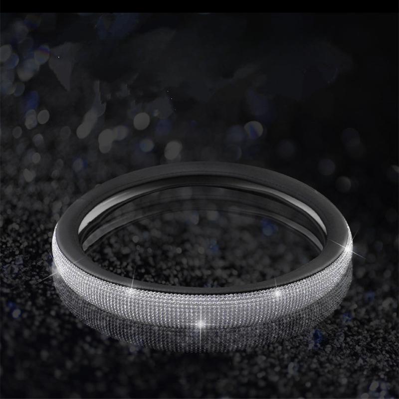 Wheel Cover Diamond Rhinestones Crystal Car Steering PU Leather Auto Accessories Case Car Styling