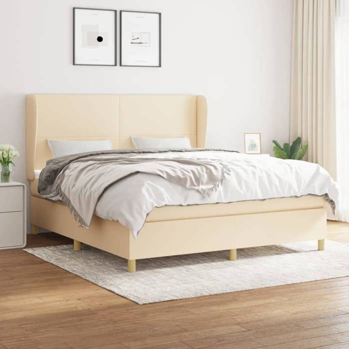 3128378 vidaXL Divan Bed with Mattress Cream 160x200 Cm Fabric