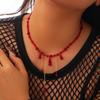 Halloween Blood Dripping Crystal Fringed Necklace, Gothic Red Beaded Collarbone Neck Chain Woman