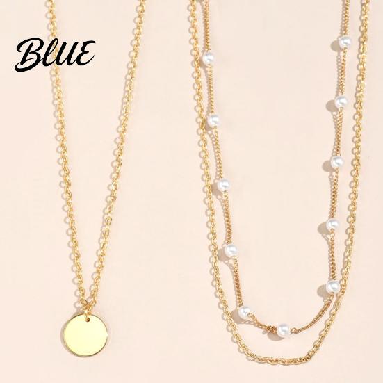 Double-layered Necklace Women Faux Pearl Decor Heart Pendant Lady Layered