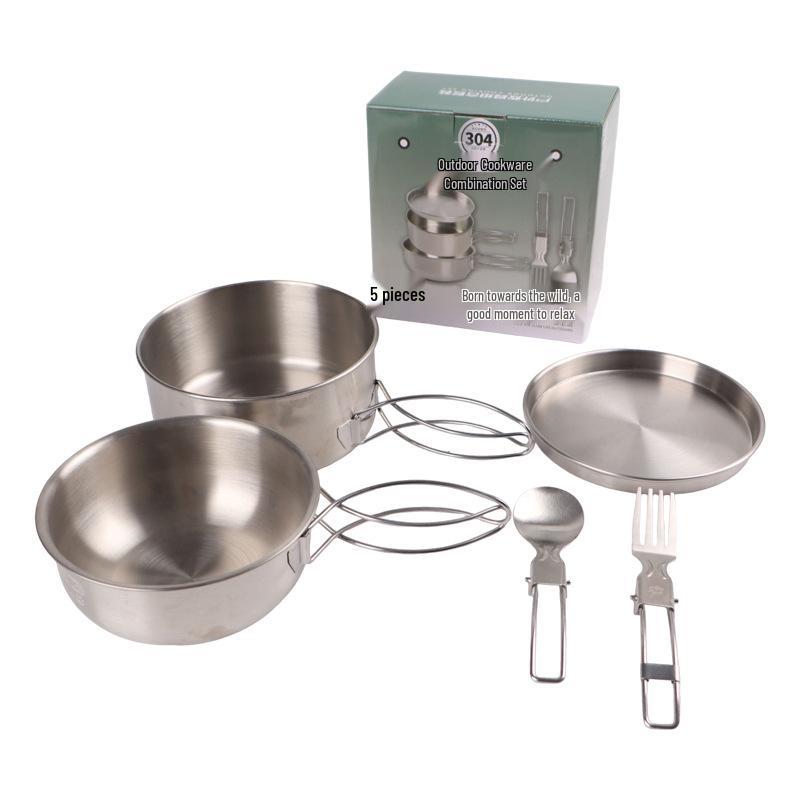 304 Stainless Steel Portable Outdoor Cookware Set - Compact Folding Pots for Camping & Hiking