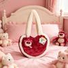 Disney Toy Story Strawberry Bear Heart Shape Plush Shoulder Bag Soft and Fluffy Fashion Daily Casual Handbag