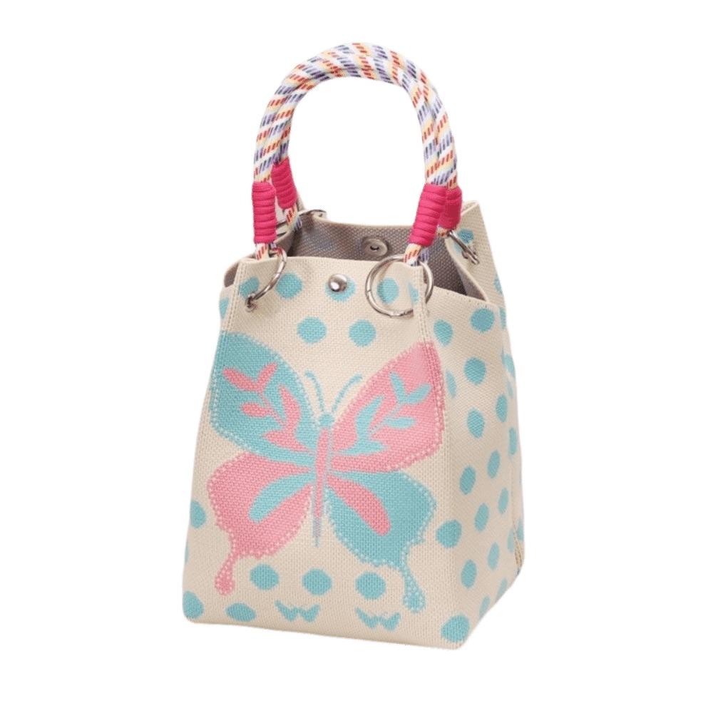 Portable Cartoon Knitted Bucket Bag Handmade Large Capacity Wrist Bag Woven Ring Buckle Handbag for Women Girls