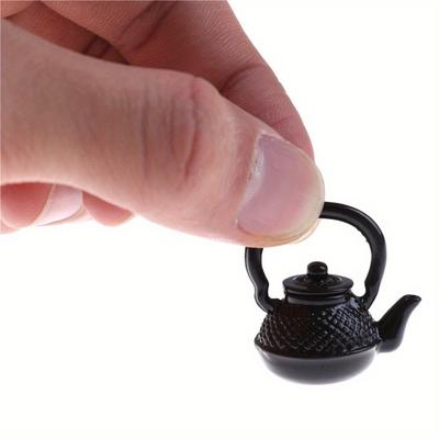 Charming Miniature Metal Kettle- 1/12 Scale Black Kitchen Accessory, Perfect Gift