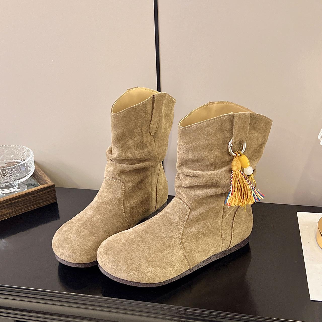 

Версия из коровьей кожи~ ретро внутренняя высота увеличивает маленькие короткие ботинки женские ковбойские ботинки осень и зима рукав круглый носок наборные ботинки тонкие короткие б 40 хаки