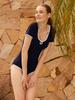 Bohemianbeullu Scoop Neck Teardrop Binding Short Sleeve One-Piece Swimsuit Nw