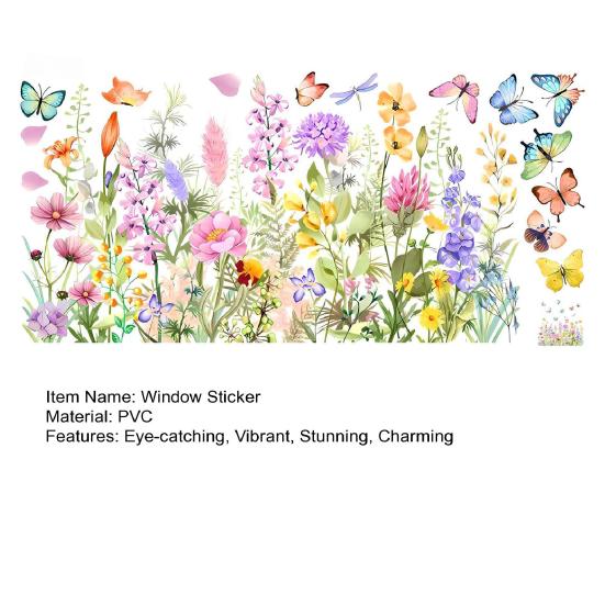 Frühling Sommer Fensteraufkleber Wildblumen Schmetterling Floral Fensterdekor Aufkleber Selbstklebend PVC Sticker für Zuhause Party Geschäft Fenster Glastür