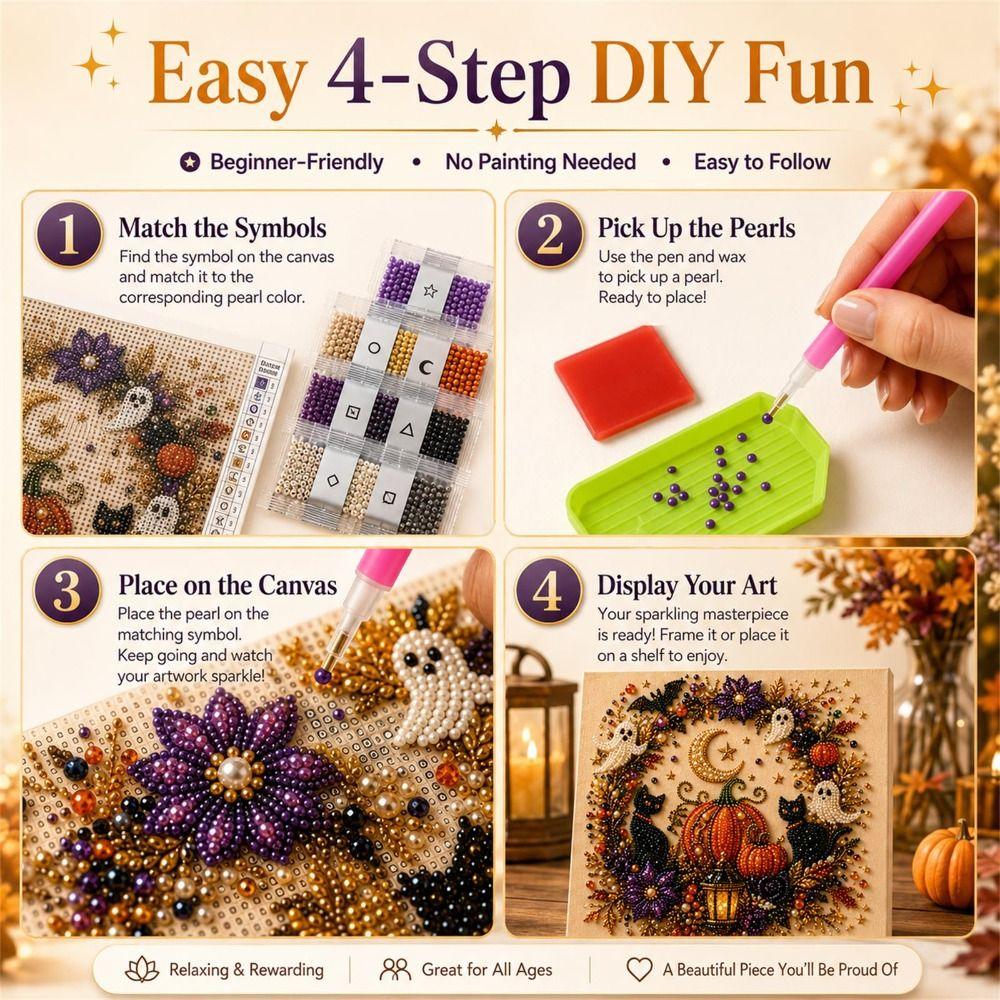 Resin Pearls Ghost Pearl Art DIY Kit Sparkling Texture Halloween Pearl Art  Seasonal Home Decor
