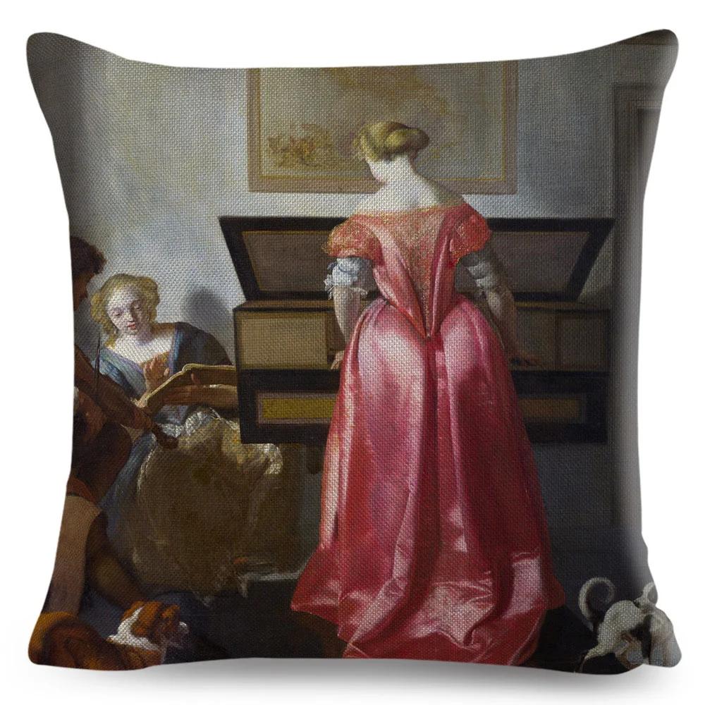 Vintage Style Woman Cushion Cover Decor Europe Lady Girl Print Pillowcase 45*45Cm Polyester Pillow Case For Sofa Home Car
