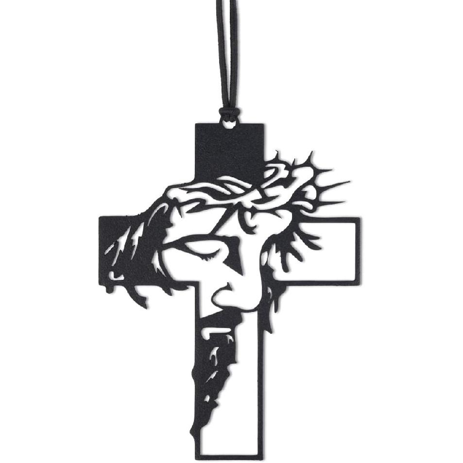 Rear View Mirror Accessories - Car Hanging Accessories - Car Pendant, Charm Ornaments - Swinging Ornaments, Cross Hanger - Black Jesus Christ