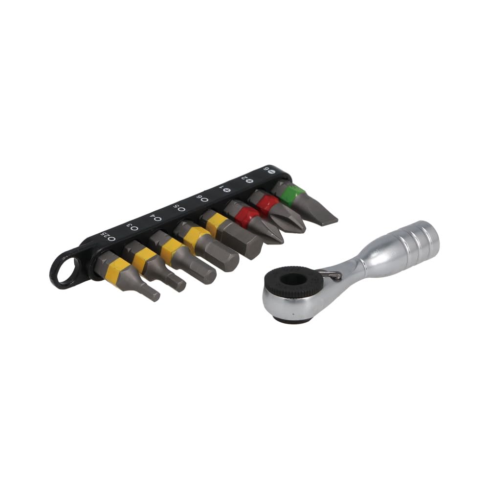 SIGNET Ultra Short Mini Ratchet Set 52 Gears 52mm Length Includes 8 Bits Red 22090
