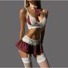 Cosplay Sexy Shoolgirl Nightdress Erotic Lingerie Sets Lace Bra Plaid Skirts And Garters Stockings Student Role Play Porn Outfit