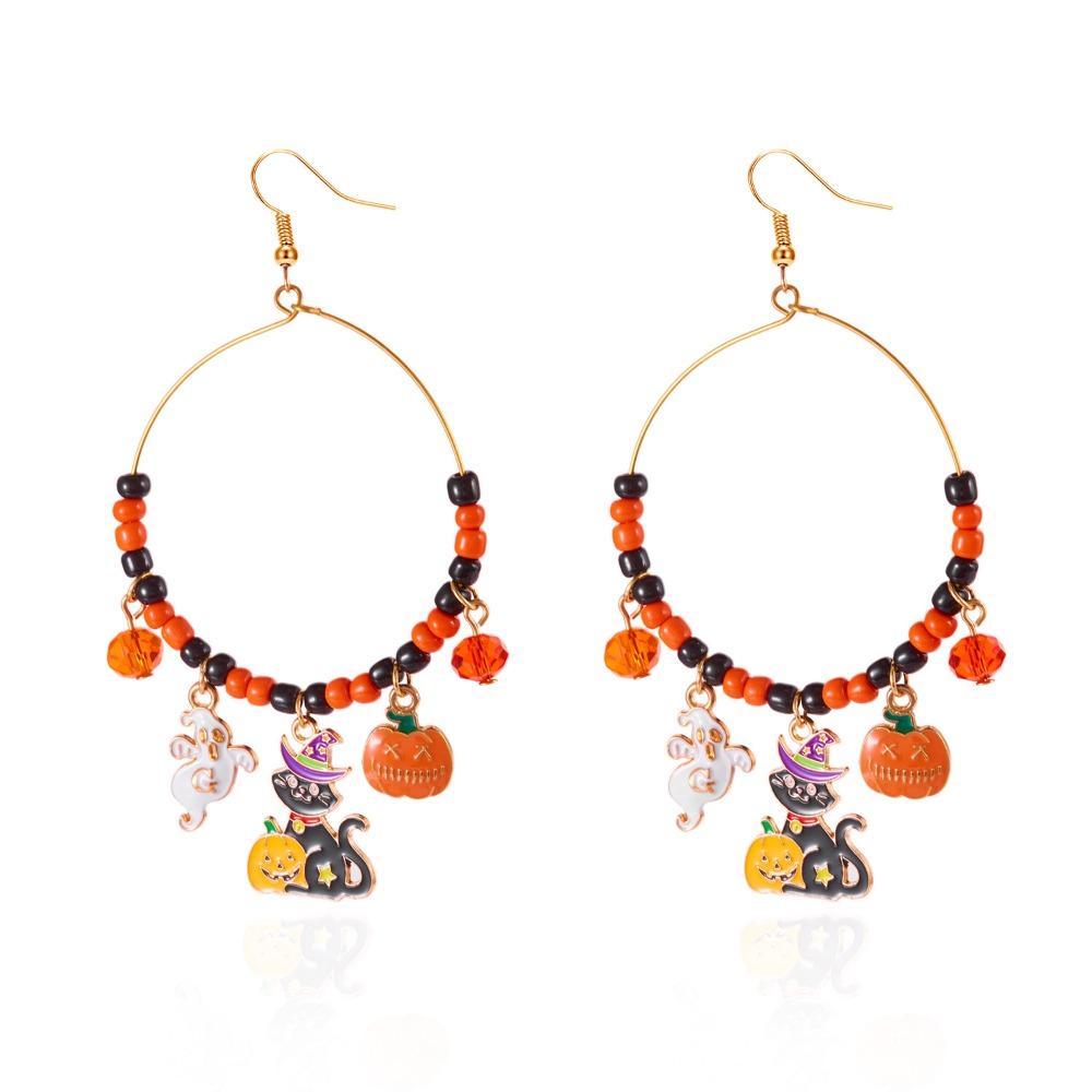 Circle Halloween Earrings Skull Ghost Dangle Earrings Fashion Pumpkin Hoop Earrings Holiday