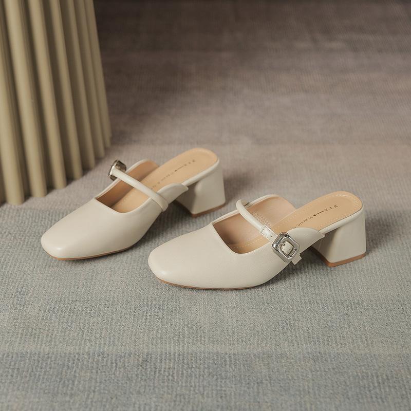 

Легкие тапочки на толстом каблуке с квадратным носком женские Мэри Джейн серебристые темпераментные одинарные туфли рабочая обувь для профессии 35 абрикосовый