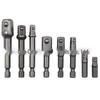 8-Piece Natural Color Electric Screwdriver Adapter Set: Includes 1/2" Square Head, 3/8", and 1/4" Hexagonal Rods.