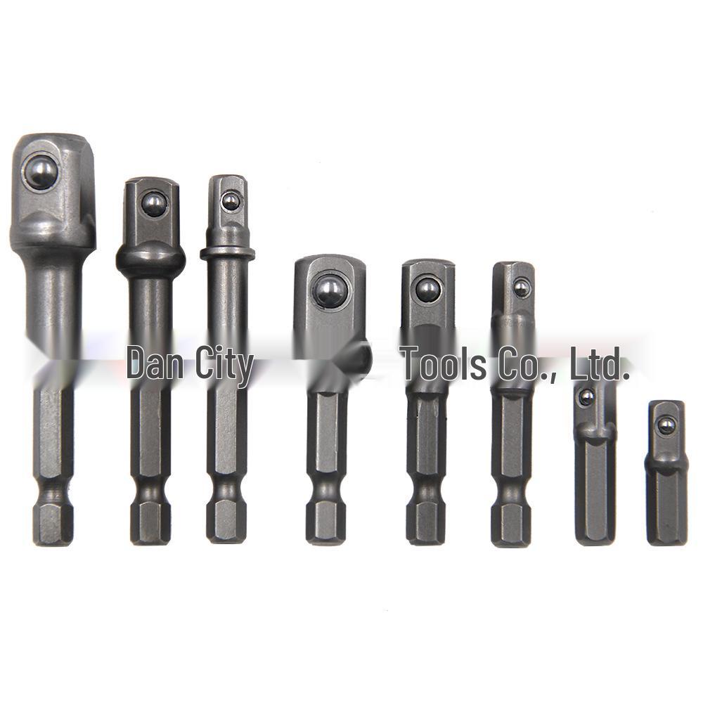 8-Piece Natural Color Electric Screwdriver Adapter Set: Includes 1/2" Square Head, 3/8", and 1/4" Hexagonal Rods.