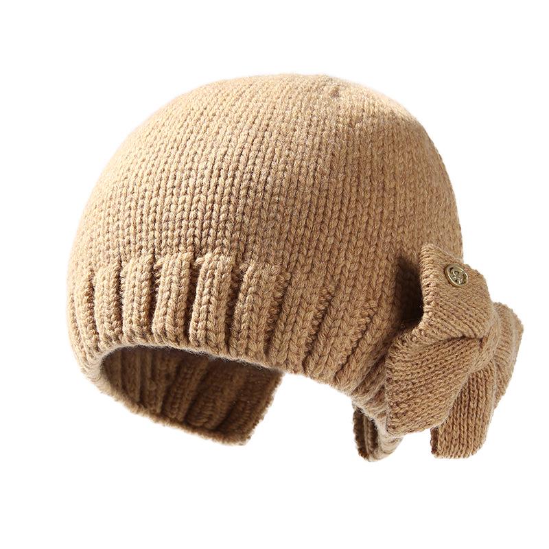 Women's Pure Wool Knitted Hat with Bow - Warm, Fashionable, Ear-Protecting, and Face-Slimming for Autumn and Winter