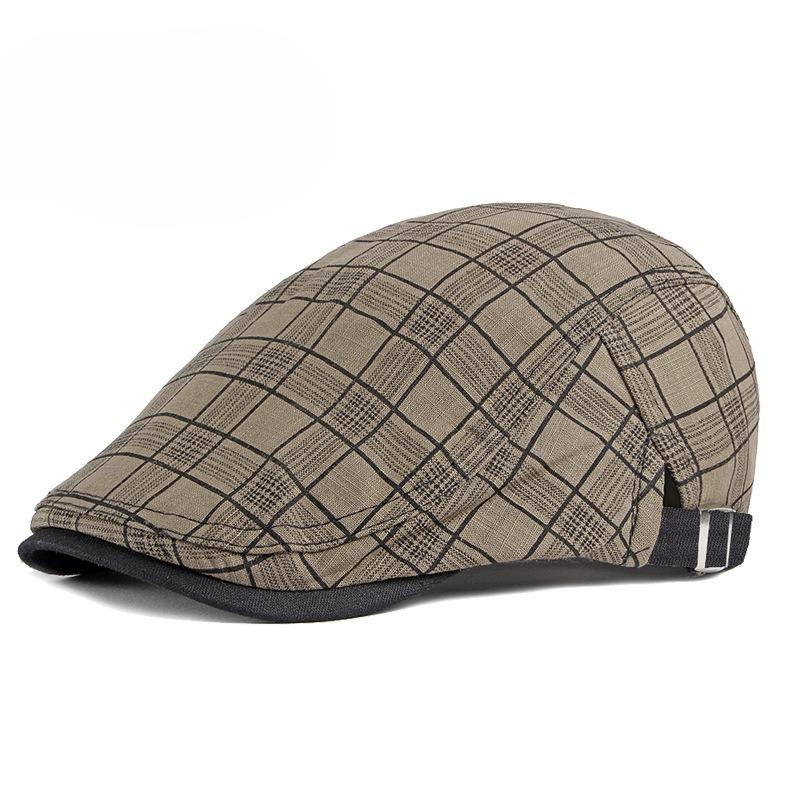 

Vintage Plaid Flat Cap for Men Women Spring Summer Cotton Beret Hat British Style Breathable Newsboy Cap Duckbill Hat 56-60cm темного кольору хакі