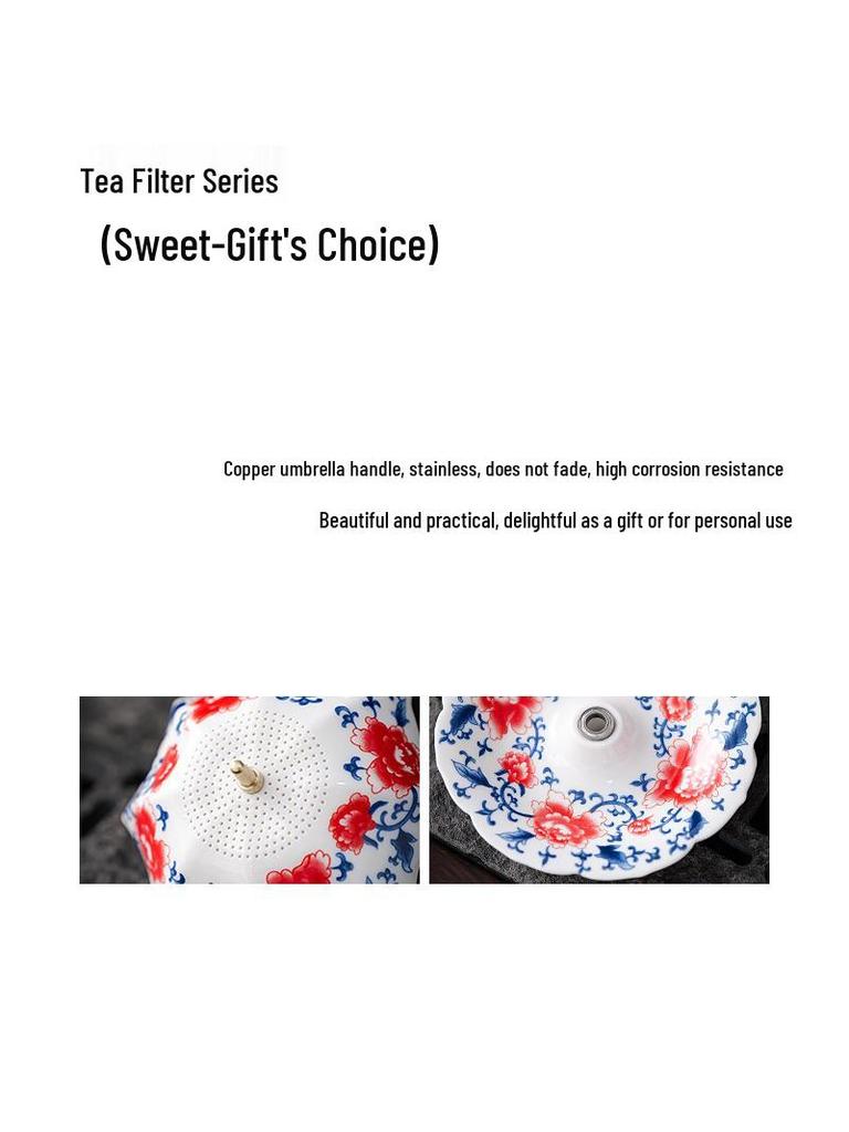 Blue & White Porcelain Umbrella Tea Strainer: Ceramic Tea Filter for Tea Ceremony & Table Decorations.