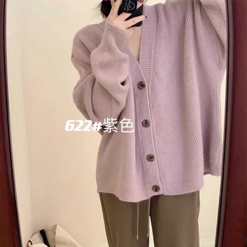 

2025 autumn and winter new loose and lazy sweater jacket women s casual outer knitted sweater top women One Size фіолетовий