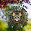 10 Inch Cat Wind Chime Outdoor Garden Decor with 360 Degree Hook Vibrant Blue Gold Design for All Seasons Home Yard Hanging