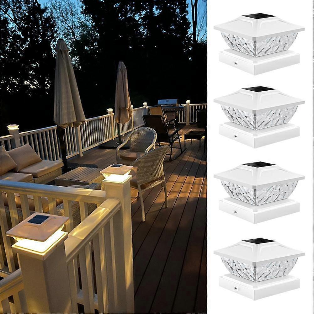 Solar Powered LED Deck Post Light Garden Cap Square Fence Landscape Lamps
