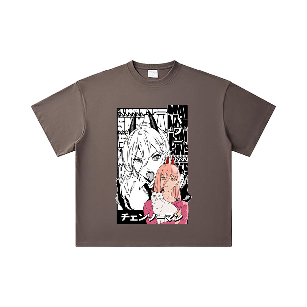 260 GSM Double Yarn 32 Count 100% Cotton Chainsaw Man V57 Power Print Unisex Heavy Cotton T Shirt