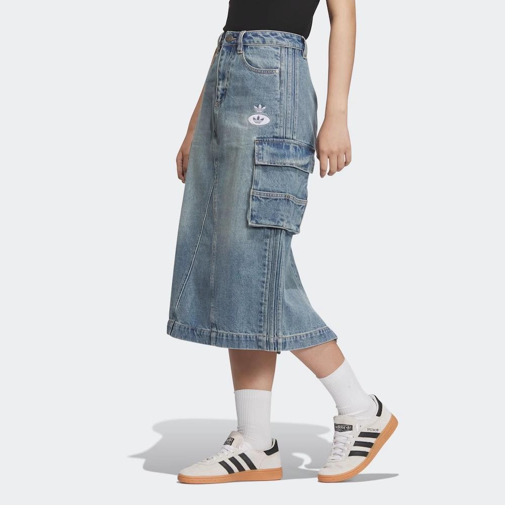 adidas Originals Serie Sport Lifestyle Gonna Lunga di Jeans a Righe Larga Comoda Donna Gonne Azzurro Chiaro JM8036