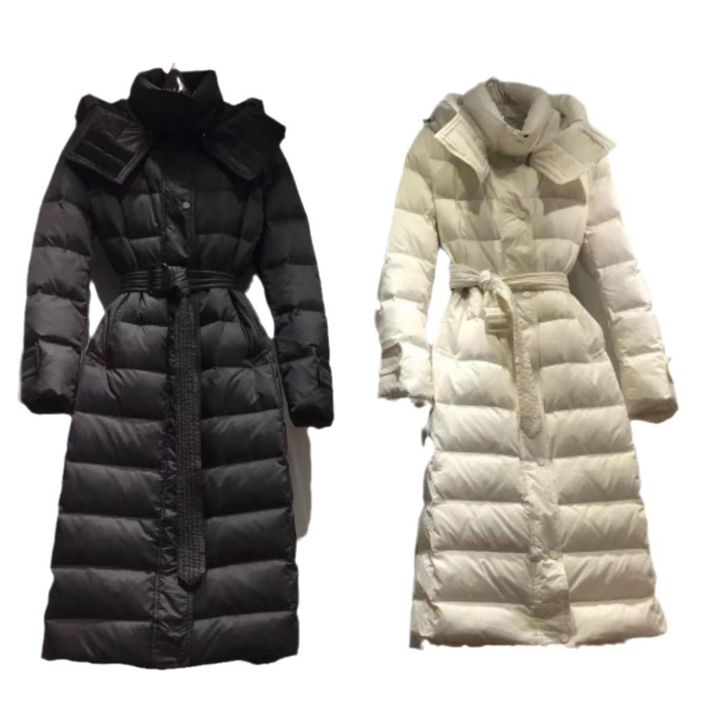 Dongdaemun white duck down thickened down jacket women's new long knee fashion women's clothing autumn and winter waist hooded jacket tide