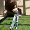 High-waisted Big Yards Wide-legged Jeans Female Summer Thin Section of The Straight Design Sense of Loose Thin Dragged Pants Retro Jeans for Ladies