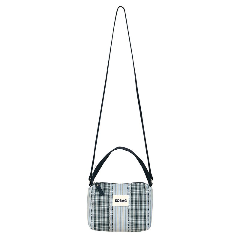 

Sobag Summer Blue Plaid Stripe Canvas Shoulder Messenger Bag Women Japan fashion Ins Casual Cute Carrying Small Bag