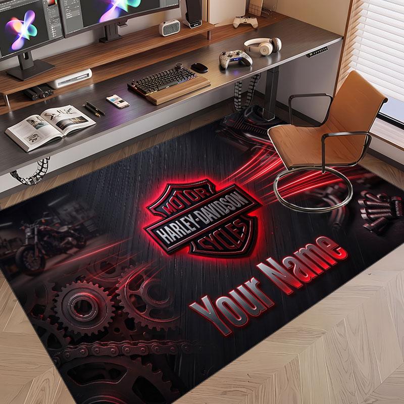 Tappeto Personalizzato Stampa Motivo Harley-Davidson Nome Testo Morbido Antiscivolo Tappeto per Pavimento per Decorazione Interna della Casa