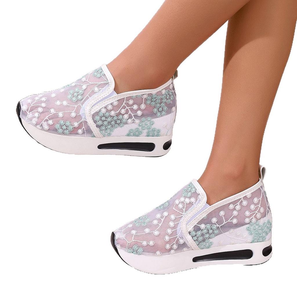 2025 spring and summer new women's fashion versatile height increase mesh breathable casual shoes support platform