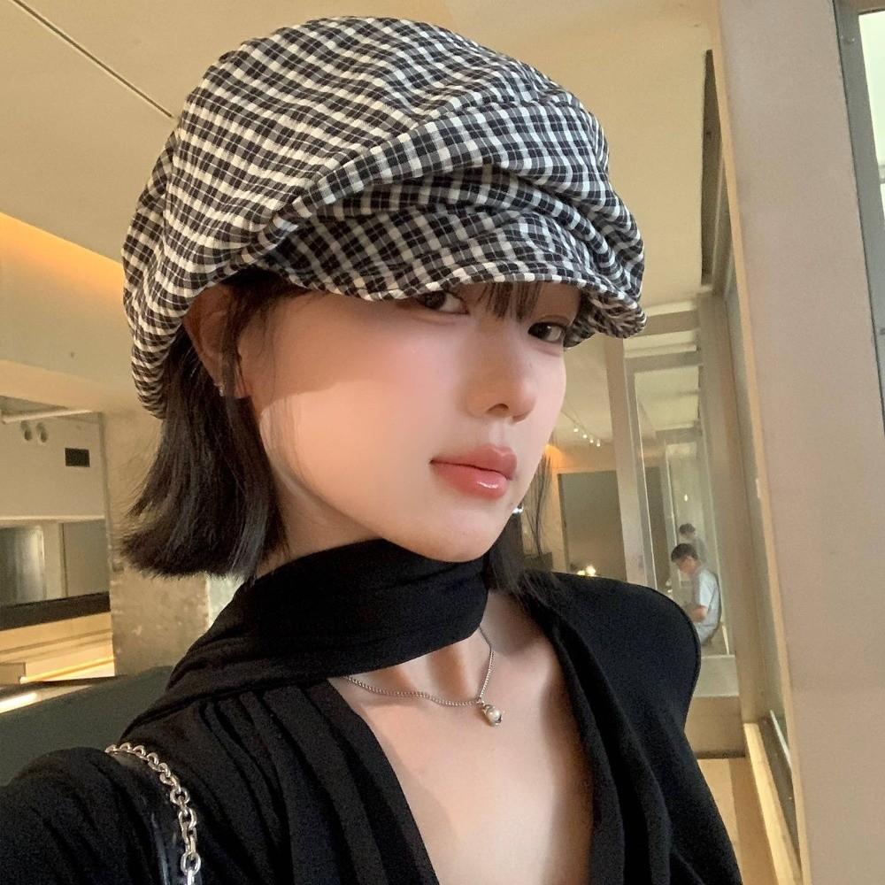 Cloud Y2k Plaid Beret Japanese Newsboy Cap Casual Octagonal Cap  Outdoor