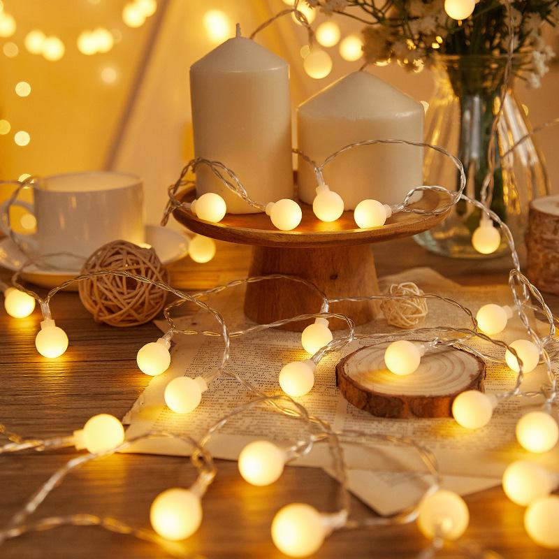 Colorful Solar LED Ball String Lights for Outdoor Christmas Decor 1.5m 10 Lights Battery (Static)