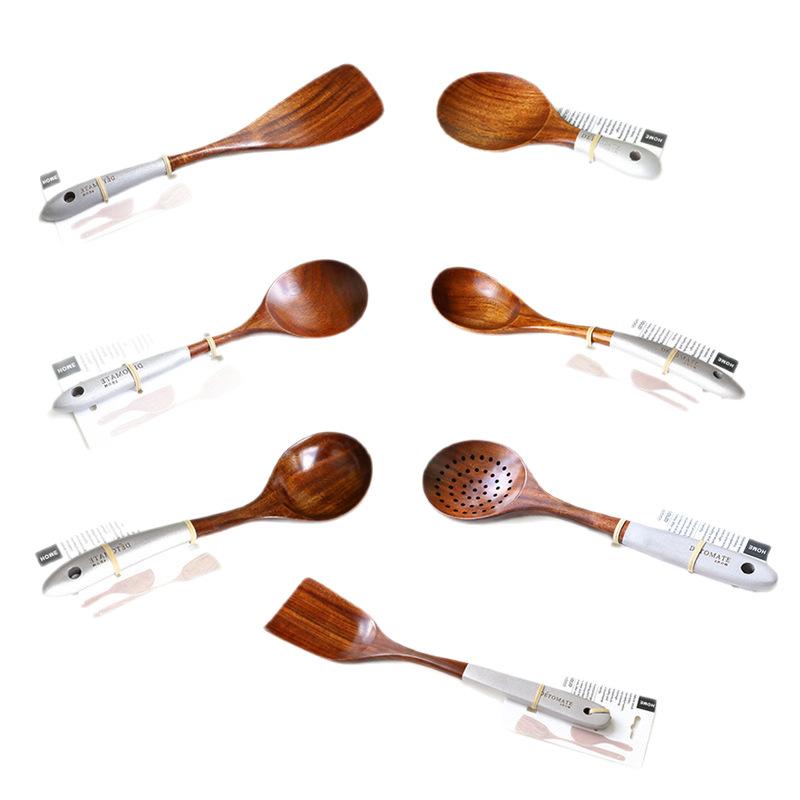 Teak Wood Soup Spoon Set, Creative Simple Cooking Spatula, Pearl Handle Kitchen Utensils Unfinished 3-Piece