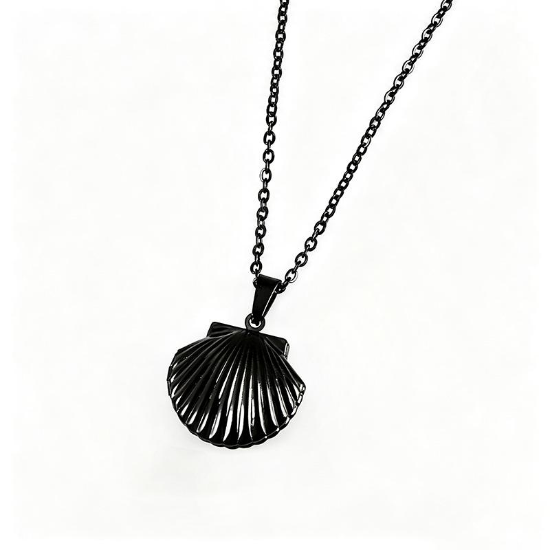 Shell Style Photo Box Pendant Necklace with Cross Mirror Stainless Steel Polished Surface on Flat Chain