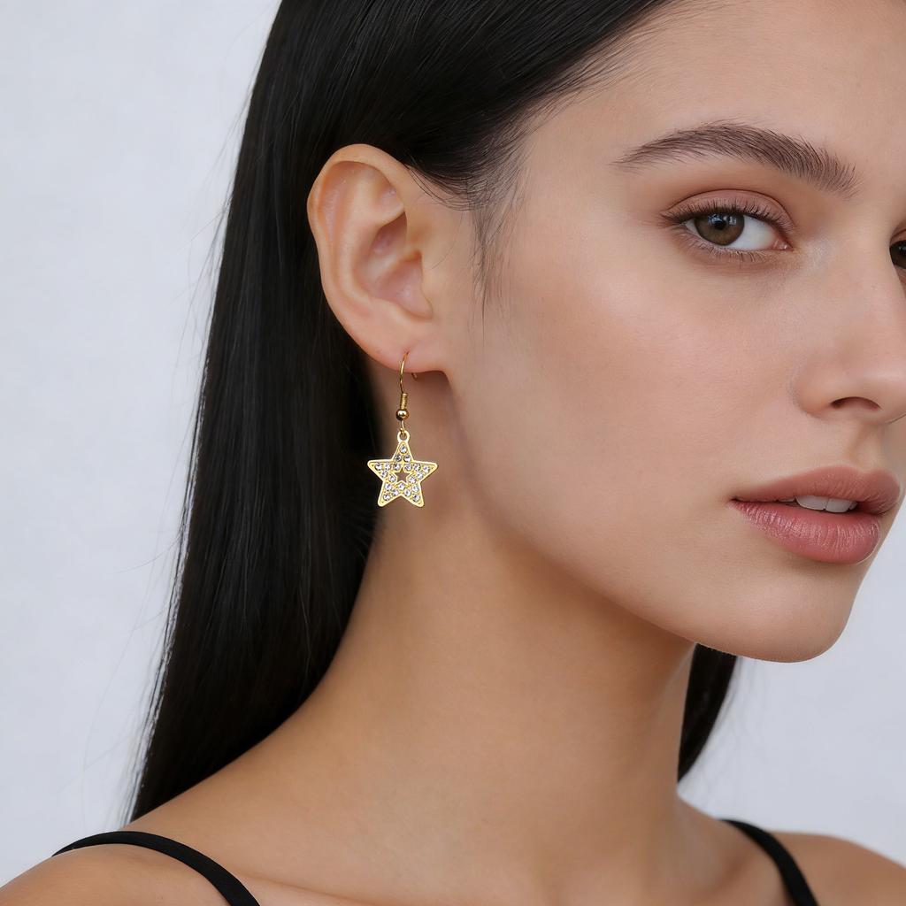 Cazador Clear Zircon Star Drop Dangle Earrings for Women Stainless Steel Pentagram Earrings Jewelry 2026 Trend Mother's Day Gift