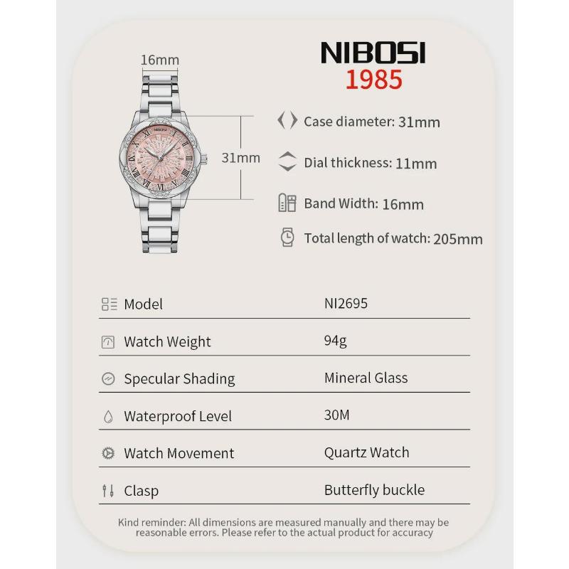 NIBOSI Woman Watch Stainless Steel Waterproof Luminous Elegant Ladies Wristwatch Luxury Diamond Dial Quartz Watch for Women