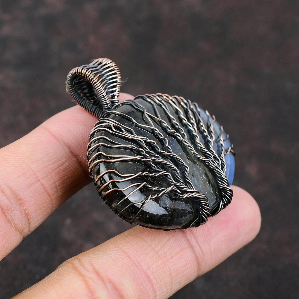 Tree Of Life Labradorite Pendant Copper Wire Wrapped Pendant Tree Of Life Jewelry Handmade Gemstone Pendant Copper Wire Jewelry Gift For Her