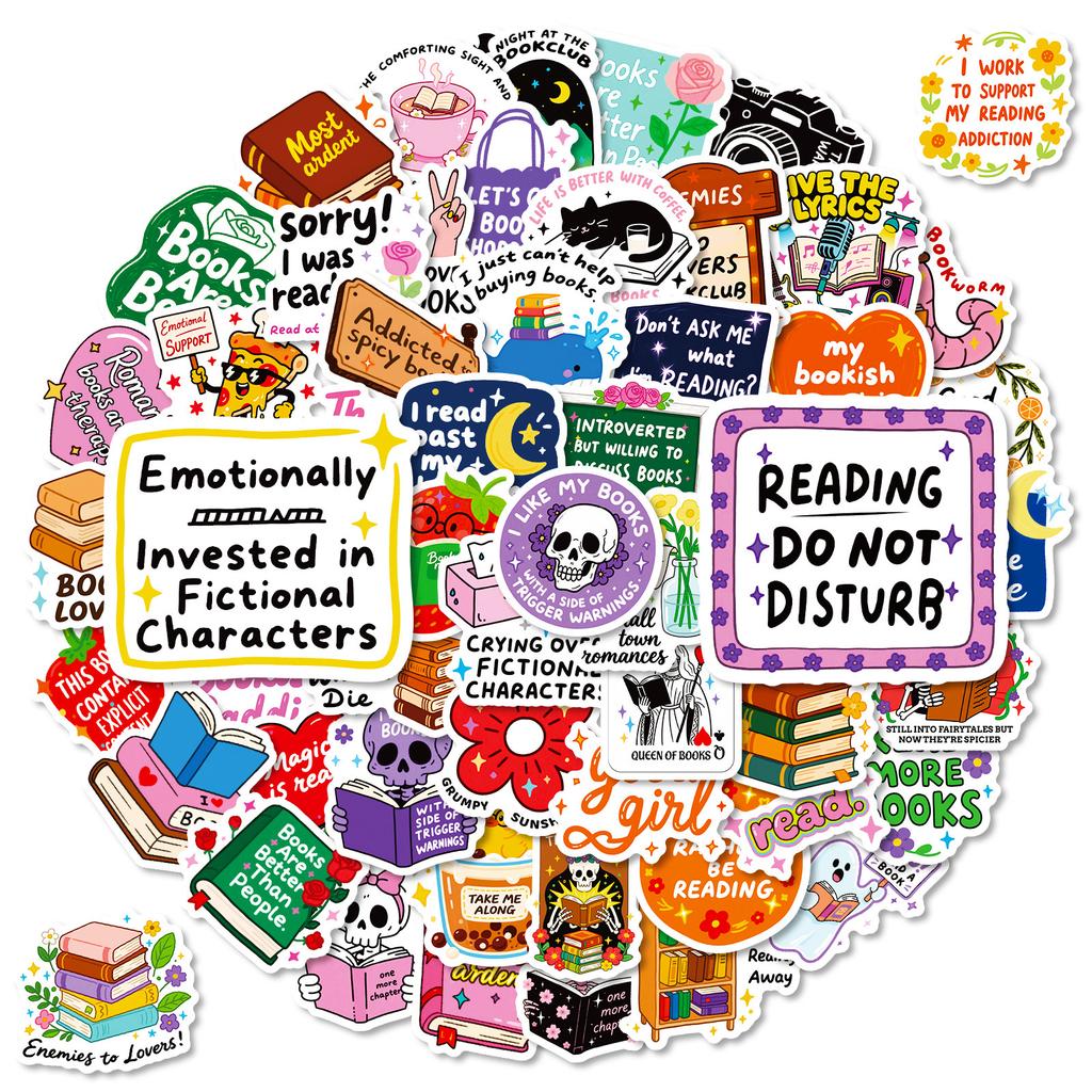 56 Reading Book-Themed Cartoon Text-On-Video Full English Skateboard Guitar Decorative Stickers